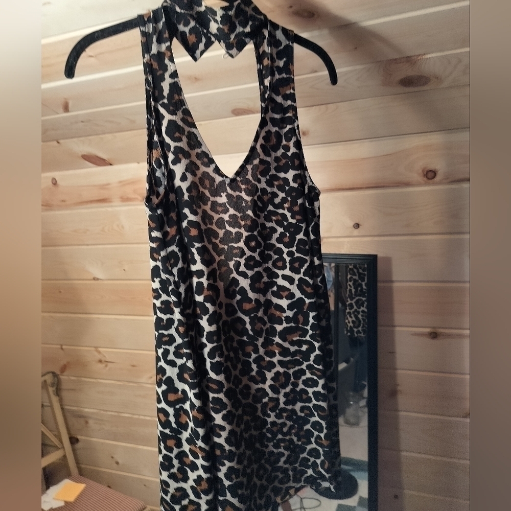 Mumu XS Cheetah Dress open back w/ choker neck